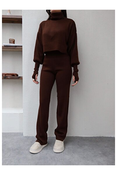 ESRAHELVACI High-Neck Balloon Sleeve Double Knitwear Set