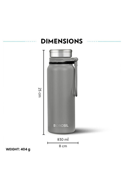 Borosil Vacuum Aquafit Bottle Gray 830ml