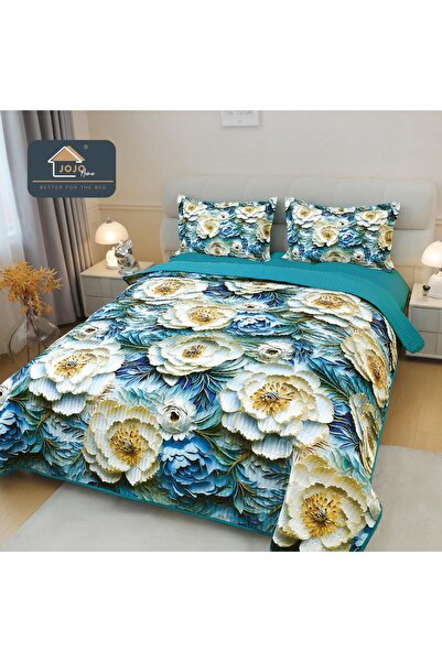 JOJO HOME 5D print duvet cover 220x240cm + 2 pillowcases 50x70cm, Flowers, Turquoise