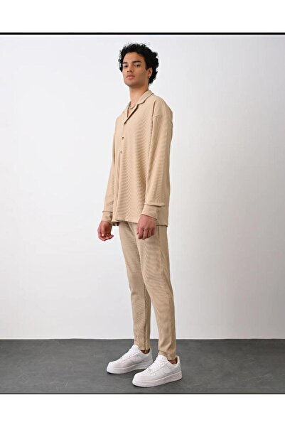 More Black Marrakech Men's Zipper Leg Detail Corded Fabric Jogger Tracksuit