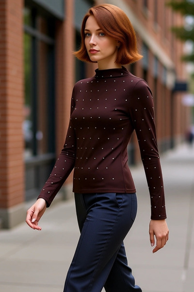 PayBuy Γυναικείο ψηλό γιακά με λεπτομέρειες με μακρυμάνικο ελαστικό πλεκτό υψηλής ποιότητας κομψό άνετο μοντέρνο κομψό καθημερινό