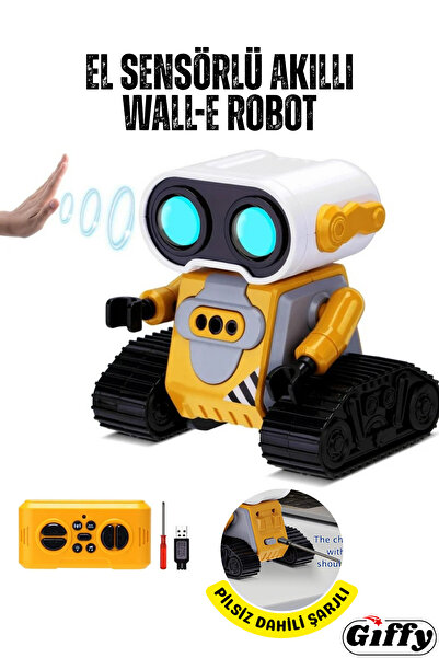 giffy Oyuncak Uzaktan Kumandalı El Sensörlü Akıllı WALL-E Robot Dahili Şarjlı Işıklı Sesli Fonksiyon Sarı