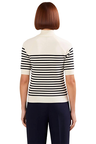 PayBuy Women's Fitted Mock Neck Short Sleeve Basic Knitwear Blouse Ecru Mercerized Look Thin Breathable