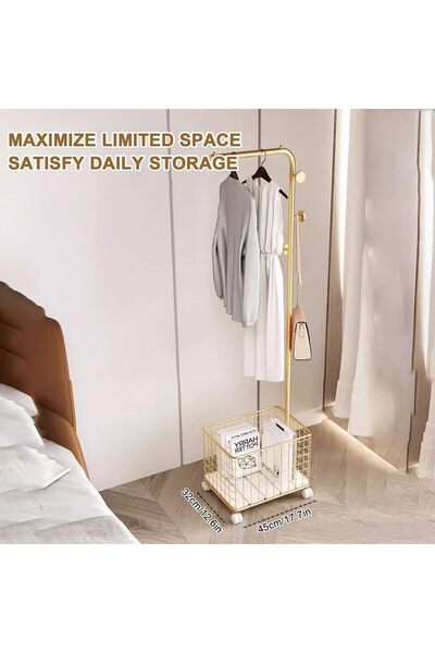 Gogoya modern freestanding metal coat rack with natural marble base, 1.7 m height, 5 hooks