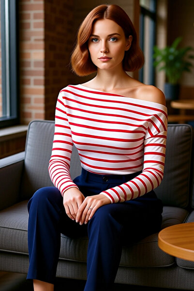 PayBuy Women's Fitted Viscose Ribbed Boat Neck Long Sleeve Blouse Stylish and Comfortable Winter Design for Everyday Wear