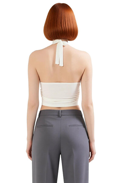 PayBuy V Neck Fitted Crop Blouse Sandy Woven for Summer Casual