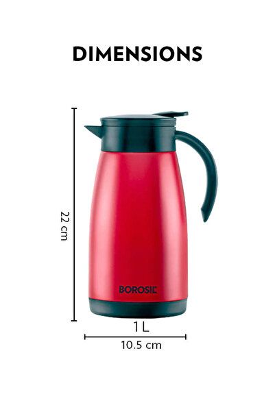Borosil Vacuum Stainless Steel Teapot Red - 1Ltr