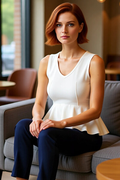 PayBuy Women's V-Neck Sleeveless Peplum Knitwear Top Special Yarn Detailed Quality Stylish Comfortable Modern Elegant Daily