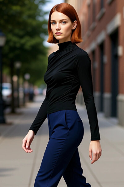 PayBuy Bluză maro pentru femei, cu mâneci lungi, guler ridicat crop croială S...