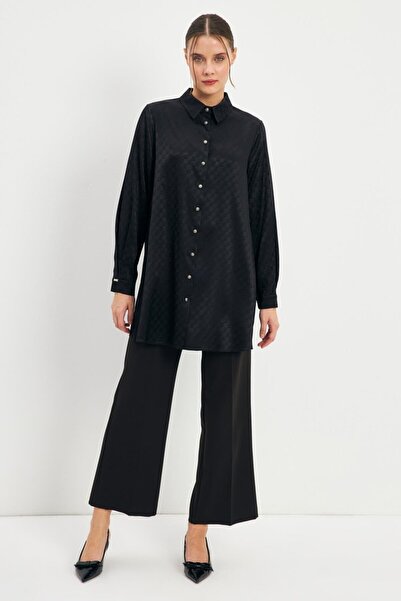 Zühre CĂMĂȘĂ CU BUTONI CU MODEL MONOGRAMĂ NEGRĂ T-1515 NEGRĂ