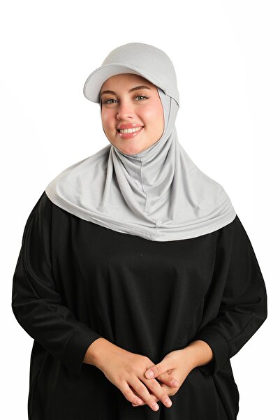 HÜRREM BONE وشاح تيسيتير عملي جاهز للارتداء باللون الرمادي مع قبعة مدمجة من ا...