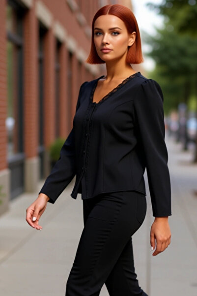 PayBuy Γυναικεία μπλούζα με λαιμόκοψη σε σχήμα V με κουμπιά με λεπτομέρεια απ...