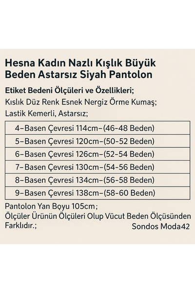 HESNA Women's Nazli Winter Plus Size Unlined Black Trousers