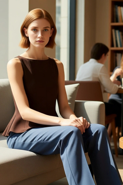 PayBuy Γυναικείο αμάνικο μπλουζάκι με λαιμόκοψη και λεπτομέρεια πεπλού, πλεκτό, ποιοτικό, κομψό, άνετο, μοντέρνο, κομψό καθημερινό