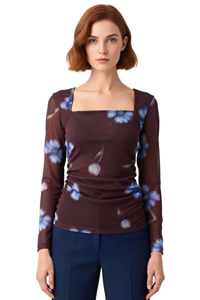 PayBuy Women's Square Neck Floral Pattern Long Sleeve Bodycon Knitted Quality Stylish Comfortable