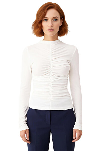 PayBuy Women's Body-Hugging Mock Neck Long Sleeve Gathered Knitted Quality Stylish Comfortable Modern Elegant Casual