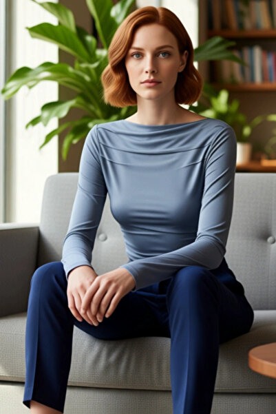 PayBuy Women's Burgundy Boat Neck Draped Fitted Stretchy Knitted Long Sleeve Blouse Smart Casual Daily and Evening