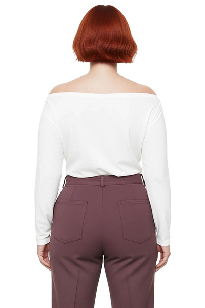 PayBuy Women's Carmen Madonna Collar Stretchy Flowy Knitted Crop Blouse Cool & Comfort Style for Daily Use