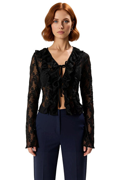 PayBuy Women's V-Neck Tie Detail Long Sleeve Stretchy Knitted Blouse Quality Stylish Comfortable Modern Elegant