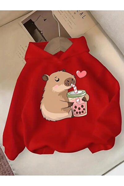 oneagılyazı Drăguț Capybara și ceai cu lapte Boba cu imprimeu cu glugă Swea t...