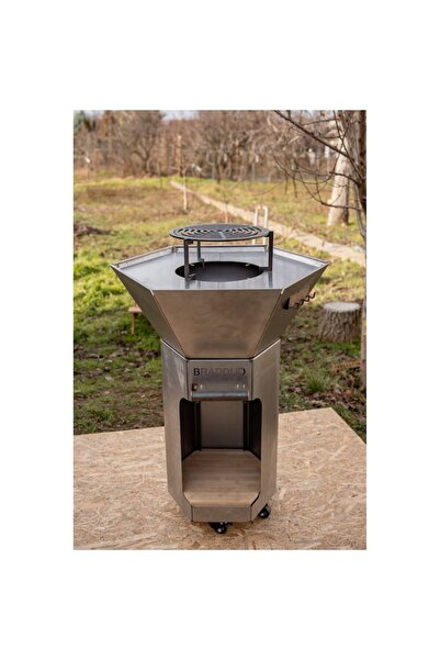 BRADDUD Silver hexagon grill, steel plate, 45x65x100 cm, 1-3 mm, wood/charcoal