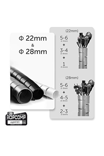 Ropcomp Spiral Kablo Kanalı Kablo Düzenleyici Toplayıcı Tutucu 1.5M – 22mm (Gri)