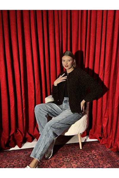 Neva Wear Women's Shaggy Tassel Knit Cardigan – Trendy Model with Fuzzy Texture