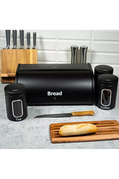 Klausberg Set of bread box and 3 round containers, steel, black,