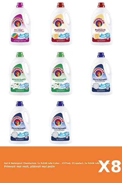 Chanteclair Set 8 Detergent Chanteclair, 1x lichid rufe Color, , 1575ml, 35 spalari, 2x lichid rufe Marsilia, ,