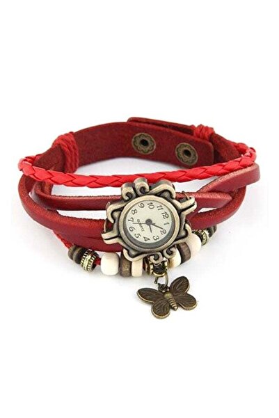 NO BRAND Boho Women's Chic Vintage Inspired Butterfly Bracelet Watch Red