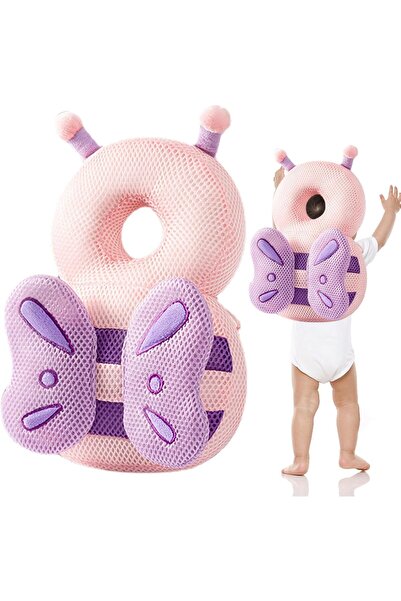 Jojoy Adjustable Backpack Pillow for Baby's Head Protection – Pink Butterfly - Purple
