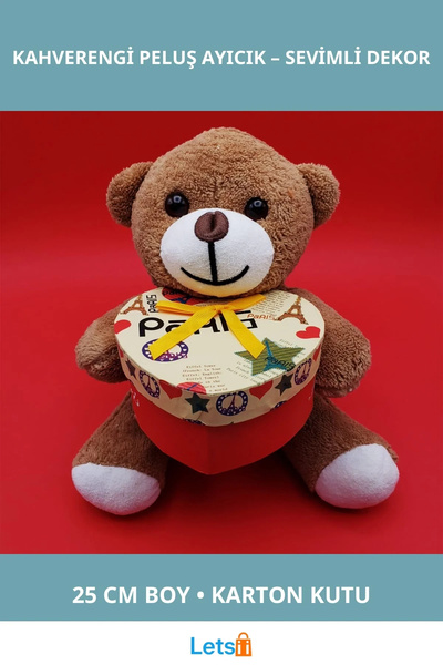 Letsii دمية دب قطيفة لطيفة باللون البني في علبة هدايا مقاس 25 سم