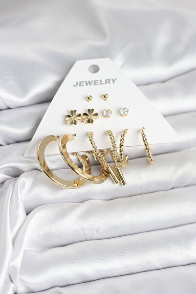 Mustran Brass Gold Color 6 Pairs Women's Earring Set