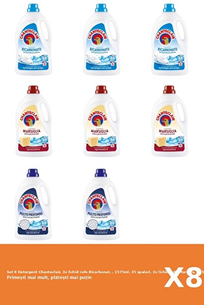 Chanteclair Set 8 Detergent Chanteclair, 3x lichid rufe Bicarbonat, , 1575ml, 35 spalari, 3x lichid rufe Marsili