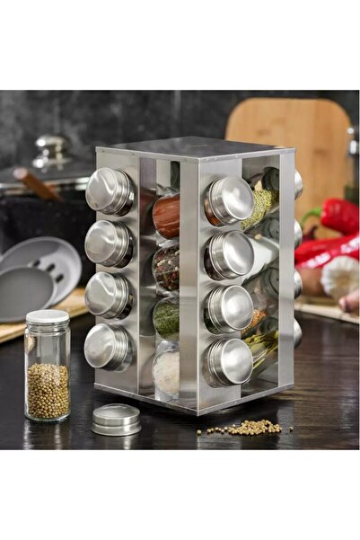 Kinghoff Set of 16 spice containers, with stand, stainless steel and glass,