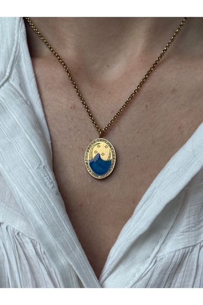 STOLIA قلادة ميدالية من الفولاذ 316L مع تفاصيل الزركون ونقش المحيط