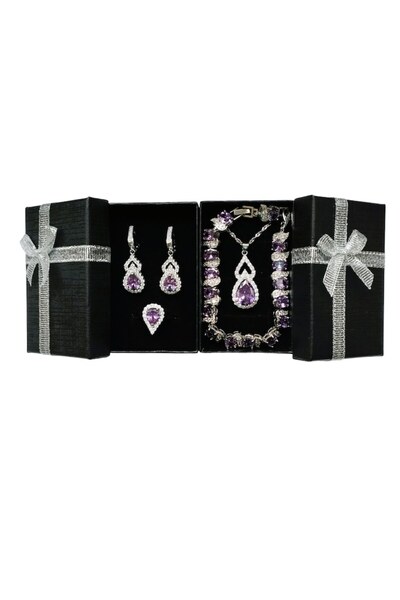 OEM Elegant jewelry set plated with 925 silver with purple-amethyst zirconia crystals