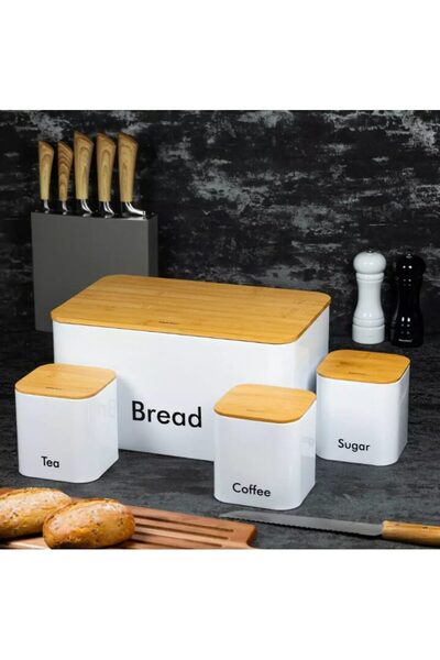 Kinghoff Κουτί ψωμιού και 3 δοχεία, ατσάλι, 11,5x11,5x12,3 cm λευκό