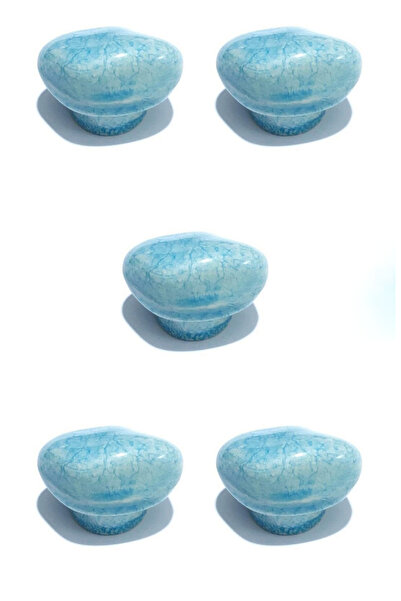 MegaVitrin 5 Pcs Porcelain Stone Button Blue Ceramic Furniture Handle Drawer Cabinet Handle (4.5 cm)