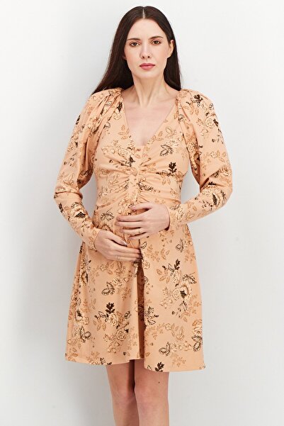Asos Design Maternity All Over Print Mini Dress, Brown