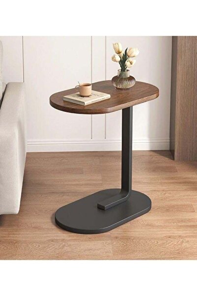 Türkiye Simple Modern C-shaped Side Table (Brown/Black)