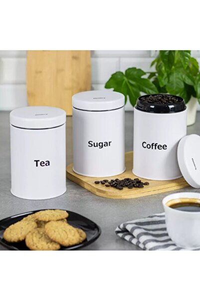 Klausberg Set of 3 containers for coffee, sugar and tea, made of steel, white, 11.5 x 11.5 x 15 cm,