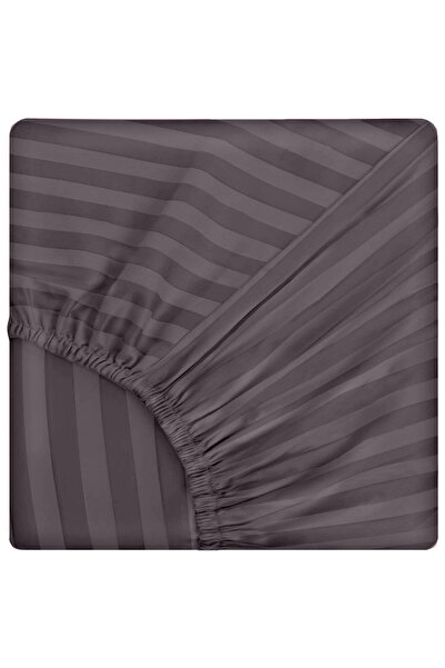 Five Store Single bed linen with elastic cover, Elegance, cotton damask, 1 cm stripe, brown