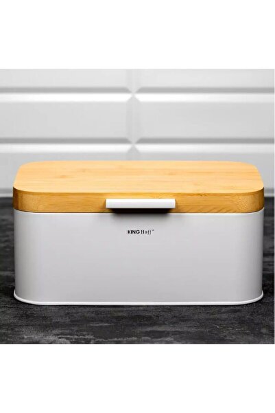 Kinghoff Bread box, white, 14x20x30 cm, bamboo lid,