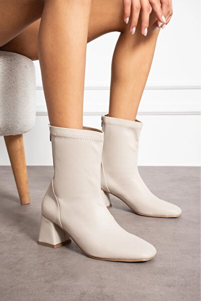 Cohy Women's Stretch Ankle Medium Size Blunt Fit Leather Boots Heeled Winter ...