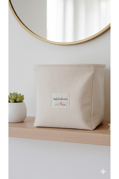 Mufincollection |   Multi-Purpose Pink and White Plaid Cloth Basket |   Bread Basket & Organizer