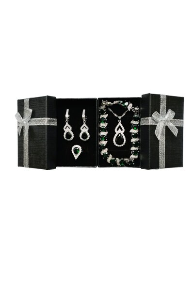 OEM Elegant jewelry set plated with 925 silver with emerald-green zirconia crystals