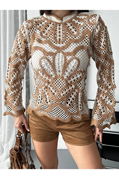 SÜZENE BUTİK TIĞ İŞİ SÜZENE HAFİF BOĞAZLI BLUZ