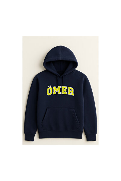 KEYFHOME Kişiye Özel Yazılı Şardonlu 3 İplik Hoodie – Lacivert 300 GSM Unisex...