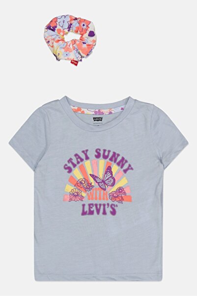 Levi's Toddlers Girl 2 Pcs Short Sleeves Graphic Print Tops With Headband, Light Blue